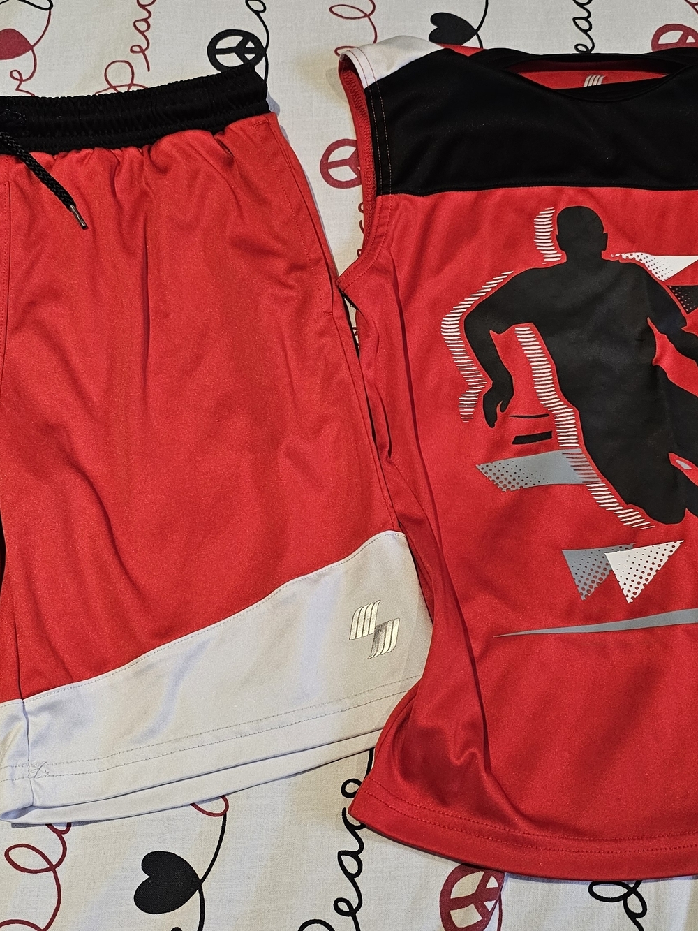 Place Red and Black Kid's Athletic Basketball Shorts Set